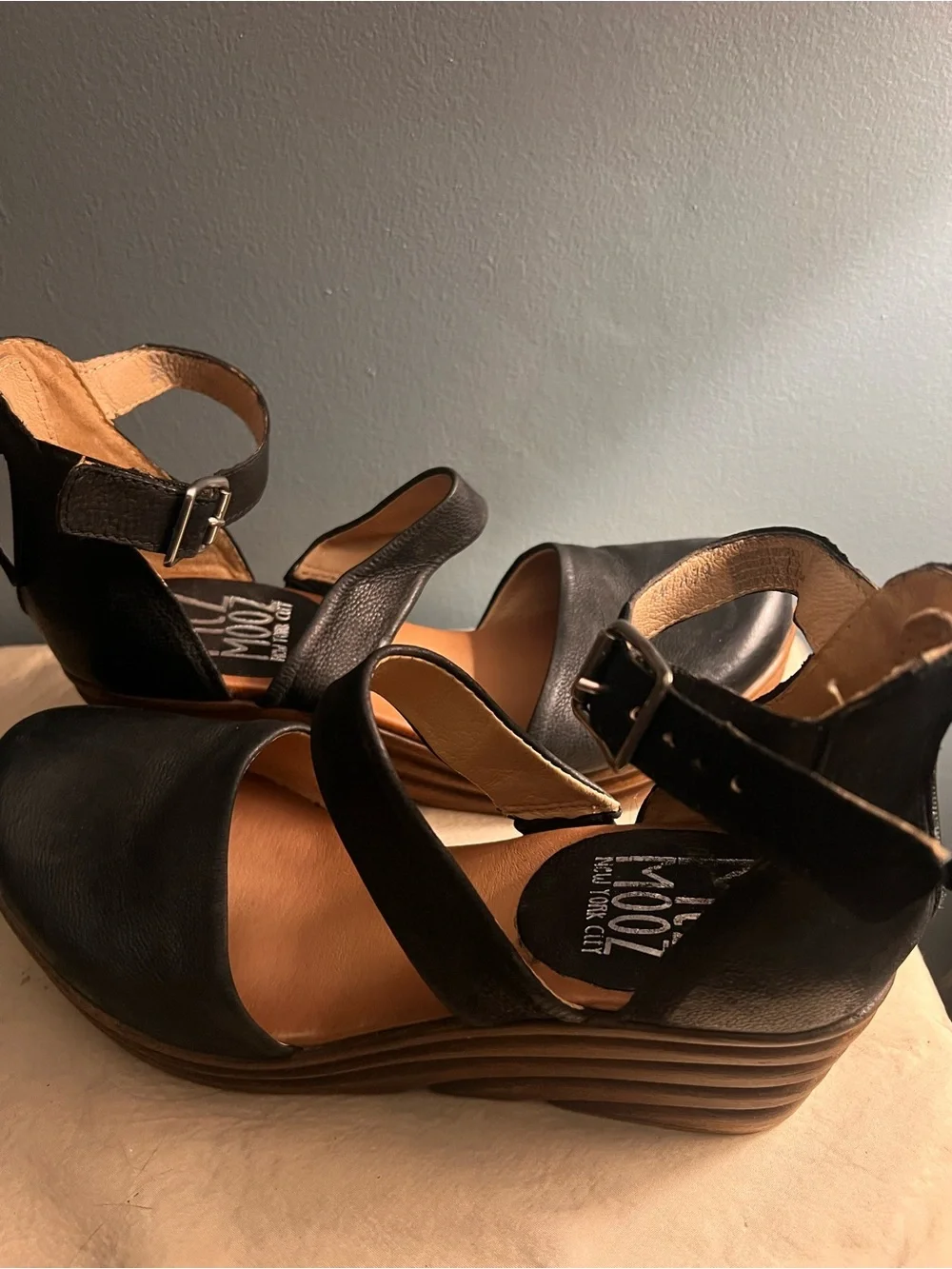 Miz Mooz Black leather Wedge Sandals size 39